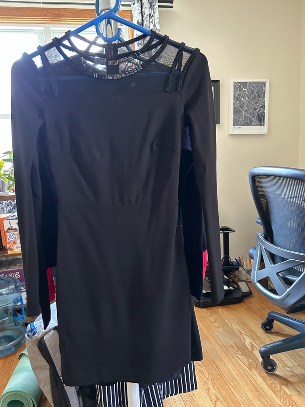 Black Long-Sleeve Mesh Yoke Dress Armani Exchange AE dress
